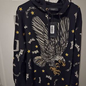 George Black Eagle Print Hoodie Sweater - Black & Gold  Dripping In Rhinstones